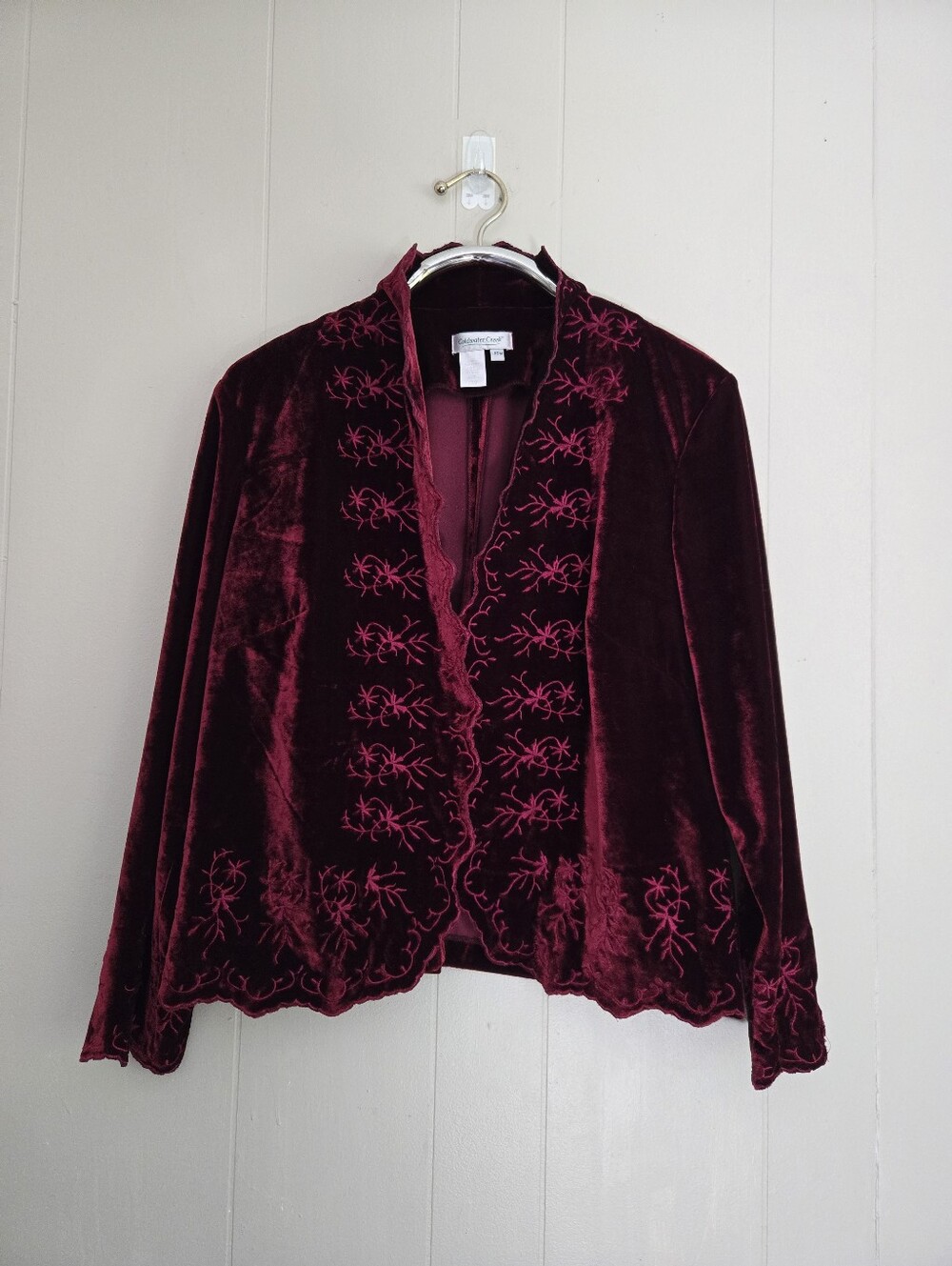 Coldwater Creek Velvet Bolero Jacket Blazer Embroidery Maroon Red Cottagecore 18